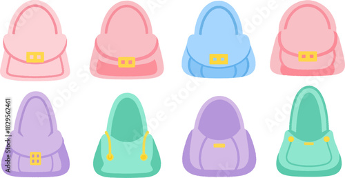 Colorful Cartoon Handbags Set in Pastel Shades for Kids and Fashion