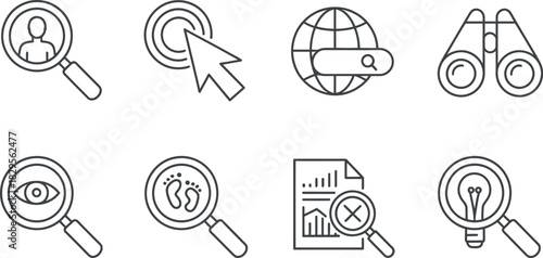 Discover, analyze, track: search related vector icons.
