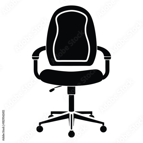 Black office chair features ergonomic design and smooth rolling casters for mobility