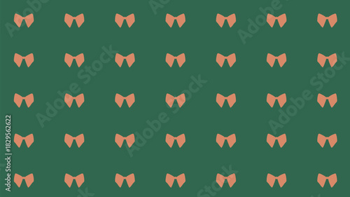 Repeated pattern of peach colored bow ties arranged on a dark green background in a symmetrical grid layout