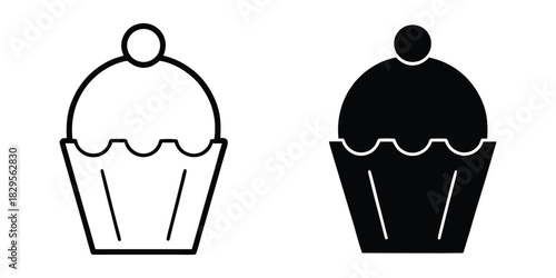 Cupcake silhouette vector, Cup cake icon, Cup cake outline sign and symbol
