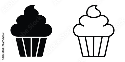 Cupcake silhouette vector, Cup cake icon, Cup cake outline sign and symbol