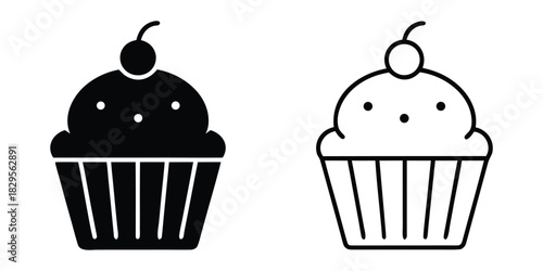 Cupcake silhouette vector, Cup cake icon, Cup cake outline sign and symbol