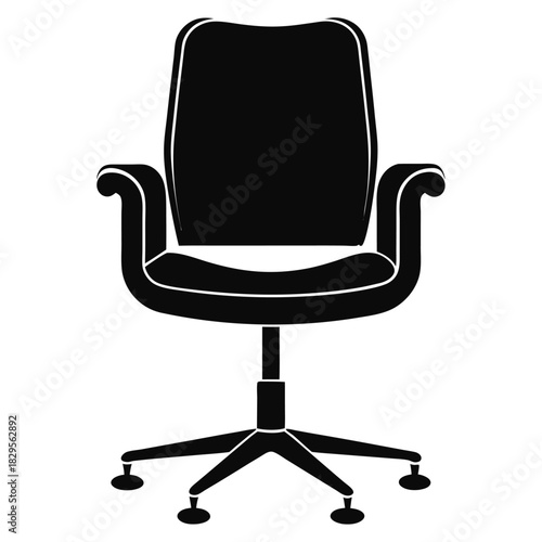 Single black silhouette shows swivel task chair with armrests and five casters facing forward