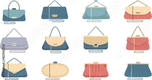Collection of Elegant Vintage Handbags in Pastel and Bright Colors