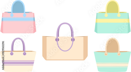 Colorful Striped Summer Tote Bags Set in Pastel Shades for Shopping and Casual Outings