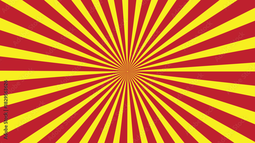 Fototapeta premium Vibrant red and yellow sunburst pattern with concentric radial lines creating a hypnotic effect