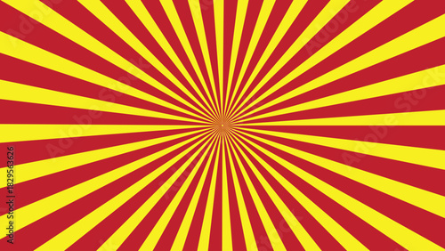 Vibrant red and yellow sunburst pattern with concentric radial lines creating a hypnotic effect