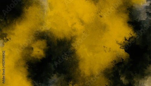 Yellow and Black Watercolor Texture, Abstract Grunge Artistic Background