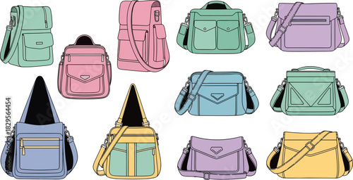Colorful Variety of Stylish Handbags and Shoulder Bags in Pastel Shades