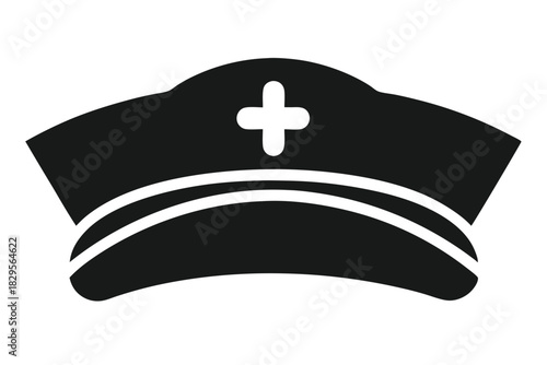 Simple monochrome displays a classic nurse cap with the cross symbol in the center