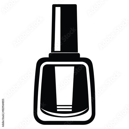 Black and white nail polish bottle silhouette features a clear square container