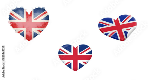 Heart Shaped British Flag Designs – Union Jack Love Symbol Illustration