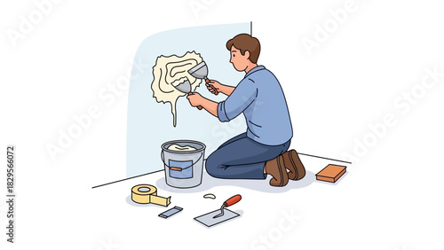 Applying Joint Compound A Person Smoothing Spackle on a Wall with Spatulas