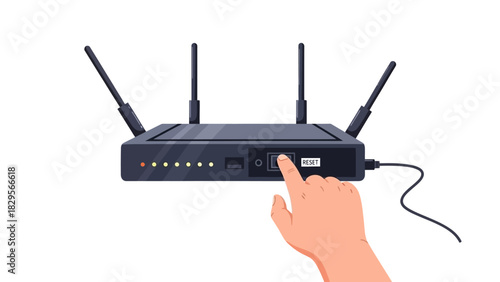 Hand Interacting with Wireless Internet Router Powering On or Off for Seamless Home and Office Connectivity