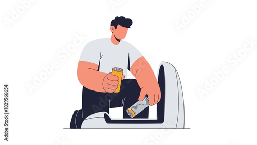 Eco-conscious individual diligently sorting and handling recyclable items, promoting sustainable waste management practices for a healthier planet