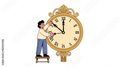 Man Adjusting Time on a Grand Clock Symbolic of Punctuality, Planning, and Temporal Control
