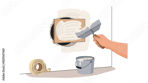 Applying Spackle Repairing a Wall with Plaster, Trowel, Tape, and Paint for a Smooth Finish