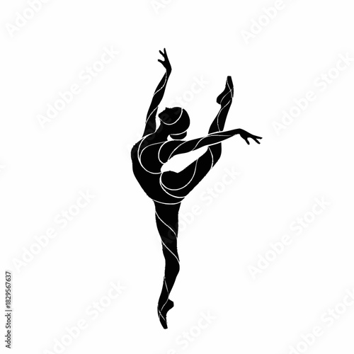Stylized black silhouette of a graceful ballerina dancing.