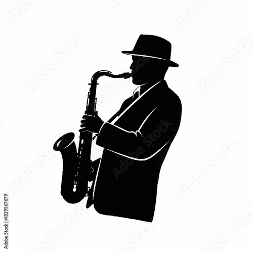 Silhouette of a musician playing saxophone in a classic jazz style.