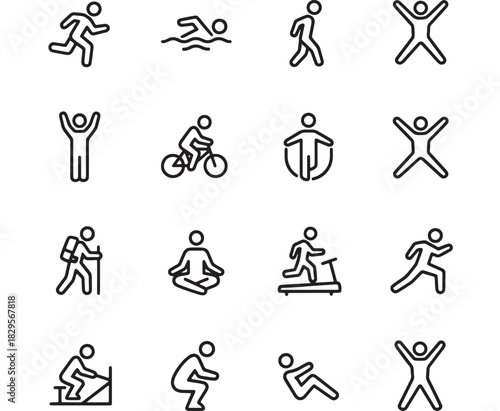 a collection of black line art icons depicting various human activities and poses ideal for design projects on transparent background silhouette high quality professional detailed modern