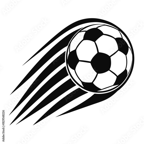 Dynamic soccer ball with speed lines shows swift motion in simple monochrome
