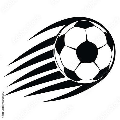 Black and white soccer ball icon shows rapid motion across a plain background