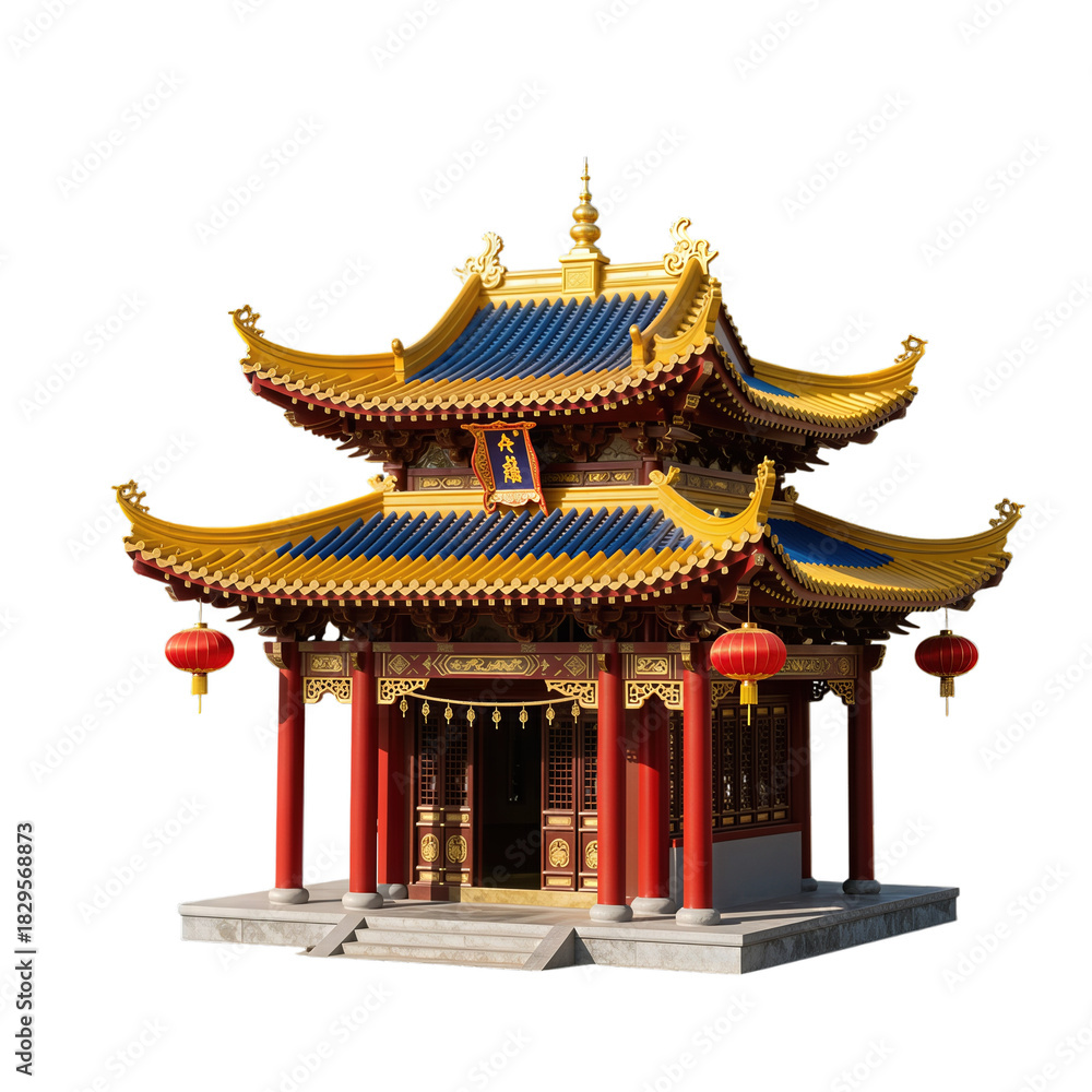 Fototapeta premium Traditional Chinese Temple with Intricate Design and Red Lanterns