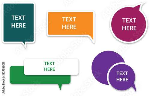 Colorful speech bubbles with text here placeholders