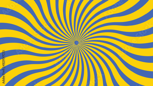 Vibrant swirling yellow and blue psychedelic sunburst pattern with optical illusion effect