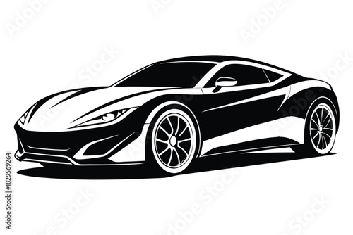 Modern sports vehicle displays sharp black and white contrast with a simple aesthetic