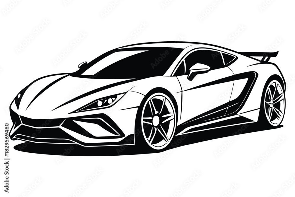 Fototapeta premium Sleek monochrome sports car showcases dynamic contours and sharp design elements in a bold outline
