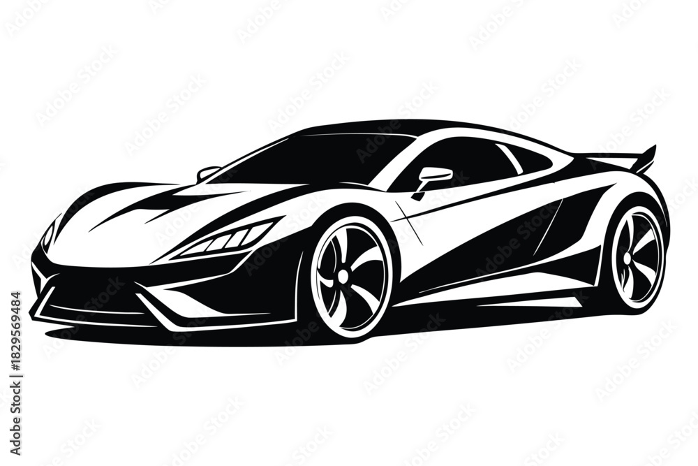 Fototapeta premium Striking black and white art presents a detailed sports car in motion