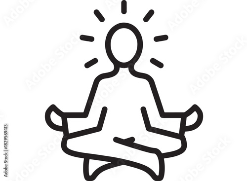 a simple black line drawing depicting a person in a meditative pose with radiating lines above their head on transparent background silhouette high quality professional detailed