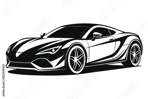 An abstract sportscar is visible here with a bold black and white color palette