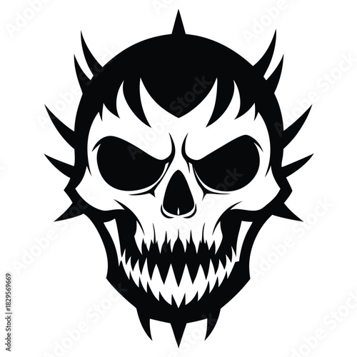 Isolated black skull with aggressive thorns evokes dangerous gothic or biker imagery