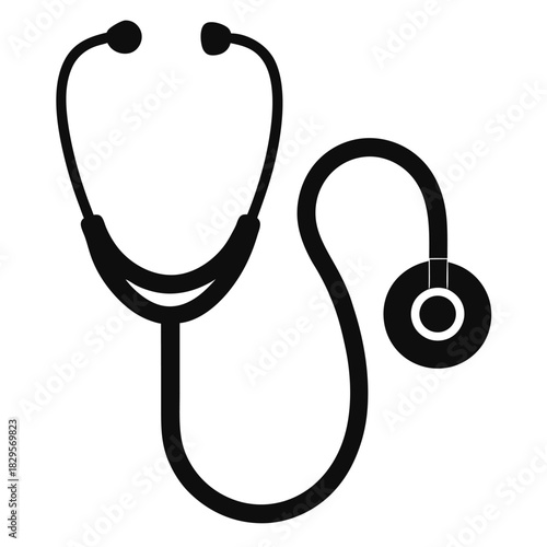 An essential stethoscope medical instrument with sleek black outline represents healthcare professionals' diagnostic tools