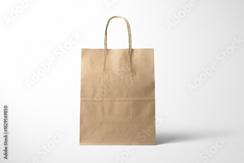 Kraft Paper Bag Gift bag, Takeaway With Handle, Retail Packaging, Brown Twisted Flower Handle, on white background