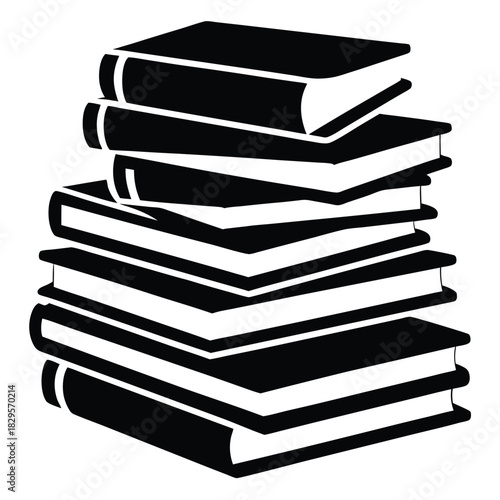 A monochrome stack of books sits in a neatly organized pile, a simple graphic