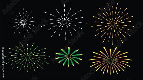 Vibrant and diverse fireworks displays illuminate the dark night sky with bursts of color and light