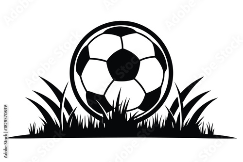 Monochrome soccer ball nestled within a grassy field creates a striking minimal scene