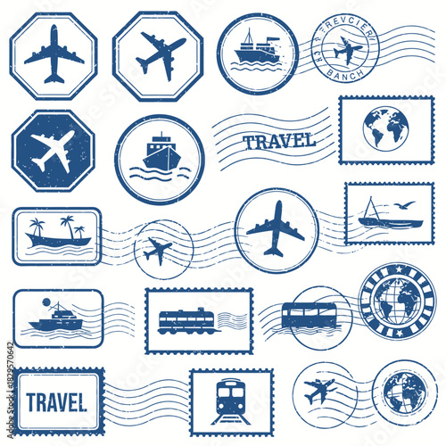 Vintage Travel Stamps Collection - Authentic Postmarks & Journey Icons