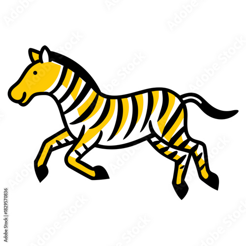 Cartoon zebra running with striped coat on white background  