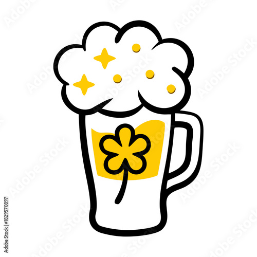 Beer mug with foam and clover symbol for St. Patrick's Day  
