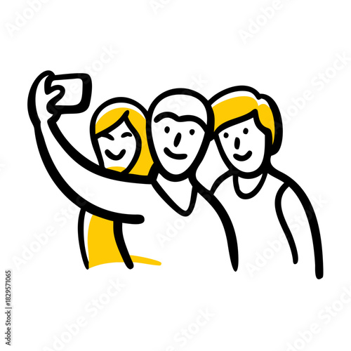 Group of three friends taking a selfie with smiles on their faces  