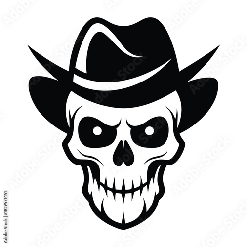 Skull with cowboy hat black and white illustration is very eyecatching