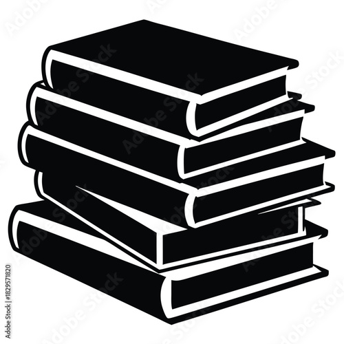 An organized pile of black books are arranged and stacked vertically on each other