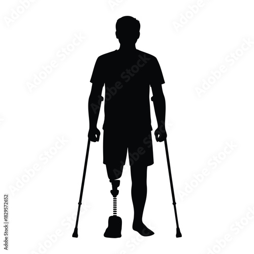 Man with Prosthetic Leg and Crutches Silhouette - Disability, Amputee & Rehabilitation