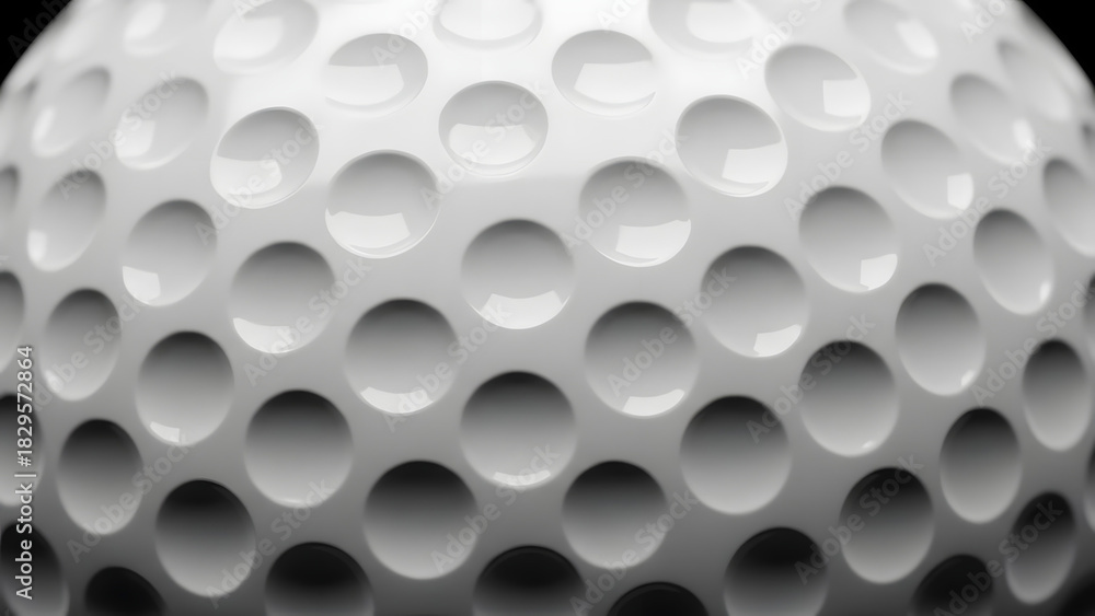Fototapeta premium A macro studio shot captures the texture and geometry of a white sphere, focusing on the repeating pattern of circular indentations and their subtle light and shadow play against a dark backdrop.