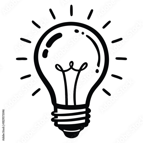 Black outline shows simple light bulb emanating energy through short radial lines around it
